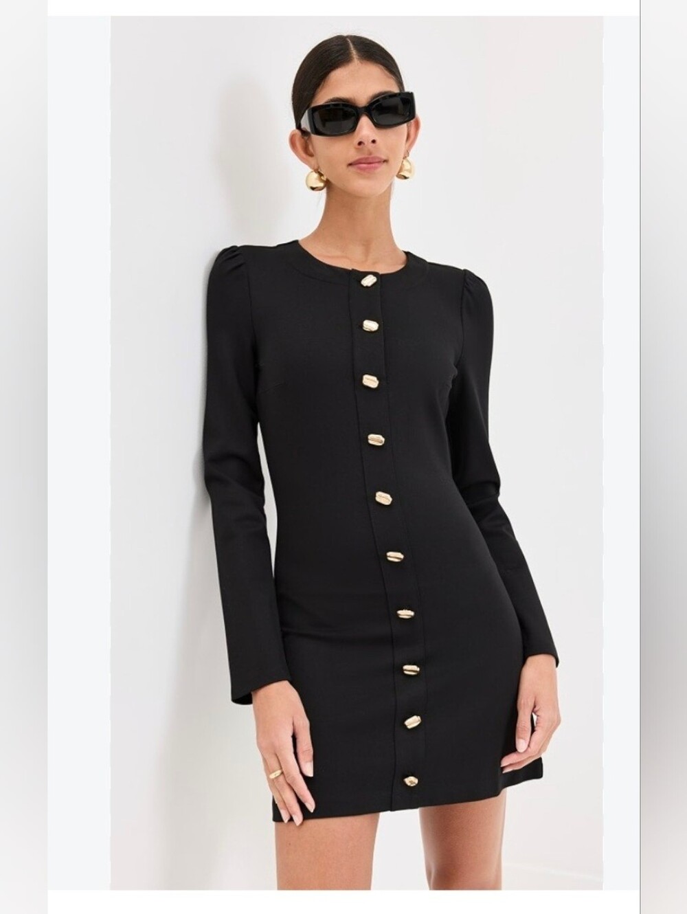 Reformation Micah Knit Dress Women Sz S Black Gold Button Long Sleeve